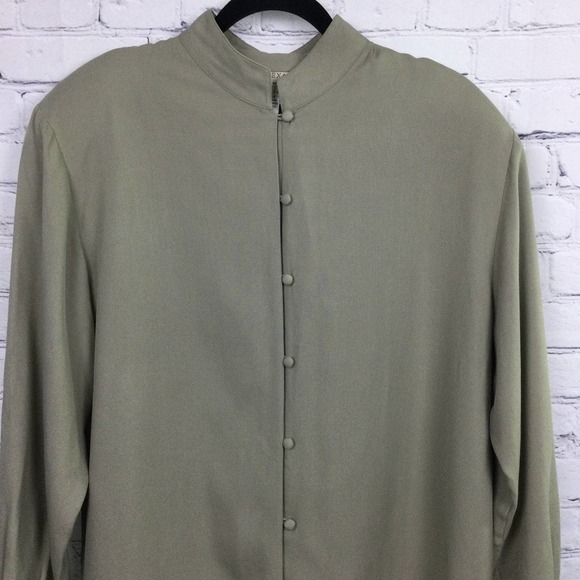 Annie Alexander Silk Work Clothes Mock Collar Long Sleeve Button Down Shirt L - Picture 2 of 14